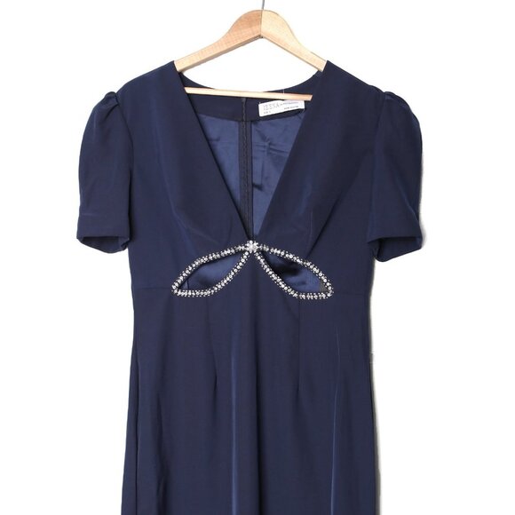 Ieena For Mac Duggal Navy Beaded Cutout Column Gown Plung Neck Sz 8 $458 - Picture 6 of 12